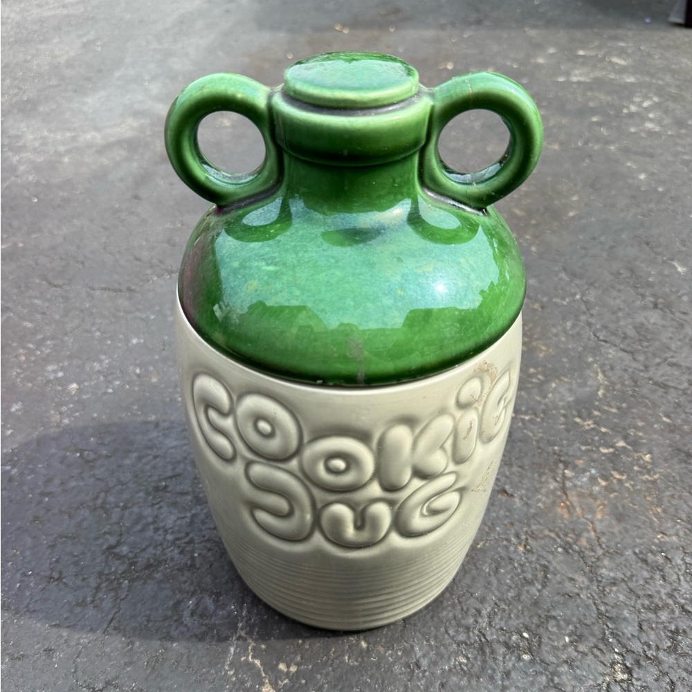 Vintage Mccoy Green and Cream Cookie Jug #213